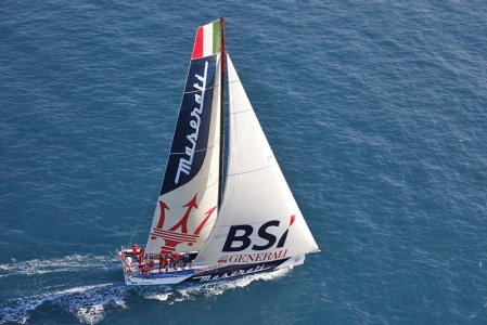 The VOR 70 Maserati yacht is an engineering marvel. With a carbon mast of over 30 meters, a canting keel, water ballast, canards, sleekly elegant waterlines and a composite construction, it measures at just over 20 meters and was built for the purpose of one thing: speed.