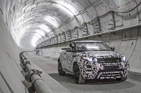 Forty metres below the streets of London, the first prototype of Land Roverâ€™s new Range Rover Evoque Convertible was granted exclusive access to the 26-mile (41.8 km) network of Crossrail tunnels for a development test with a difference. Engineers were allowed the opportunity to drive the disguised Evoque Convertible with its roof lowered in complete privacy.